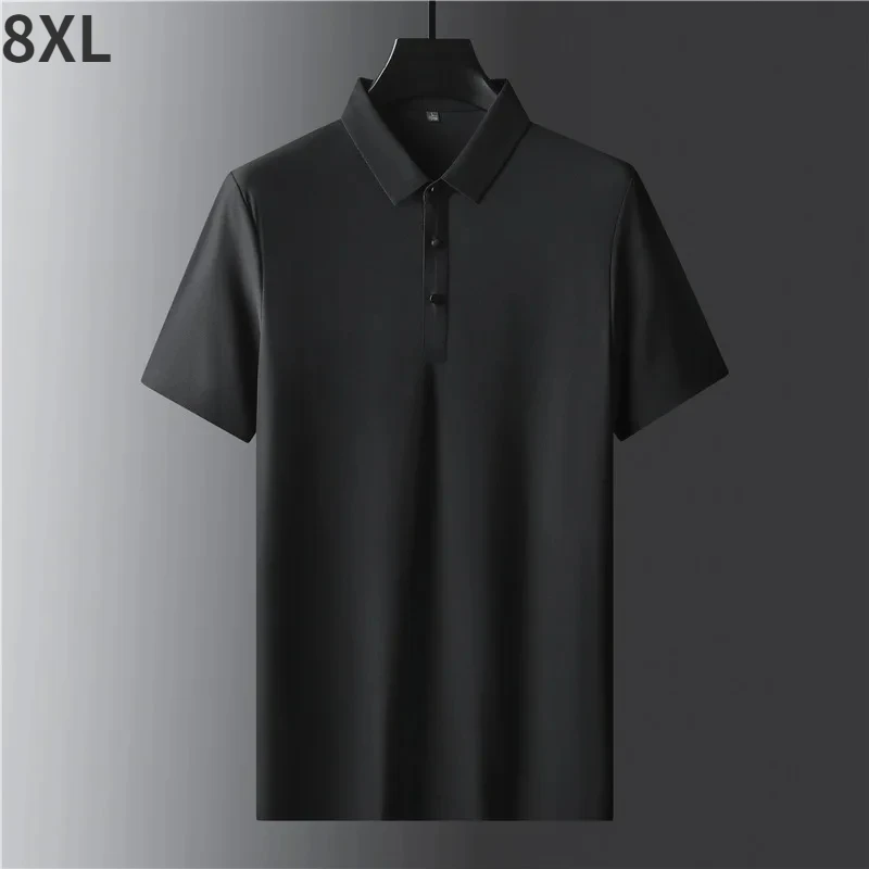 

8XL Men's Luxury Polo Shirt 2024 Summer Polo Shirt Short Sleeve Ice Shred Quick Drying Solid Color Casual Tops High Quality