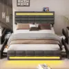 Queen LED Bed Frame with 4 Drawers and 2 USB Charging Station, Upholstered Platform Queen Size Bed Frame, Dark Grey 3