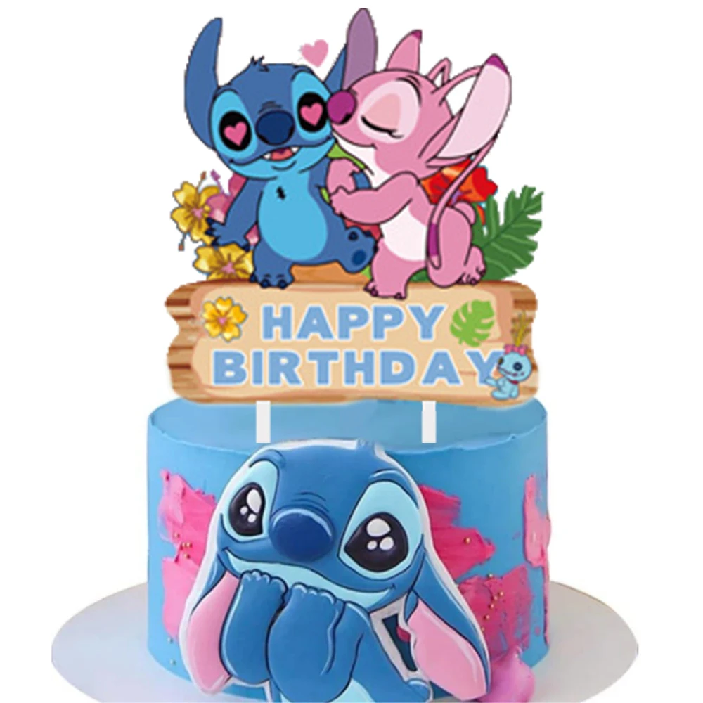 Lilo &Stitch Cake Topper Kids Cartoon Happy Birthday Cake Decor Party Supplies for Kids Birthday Baby Shower Party Supplies