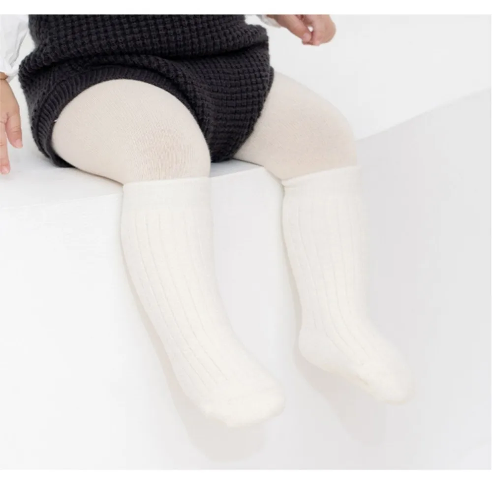 3 Pairs Cute Baby Girls' Cotton Mid-calf Socks Solid Sockens Toddler Kids Spring & Autumn Newborn Socks