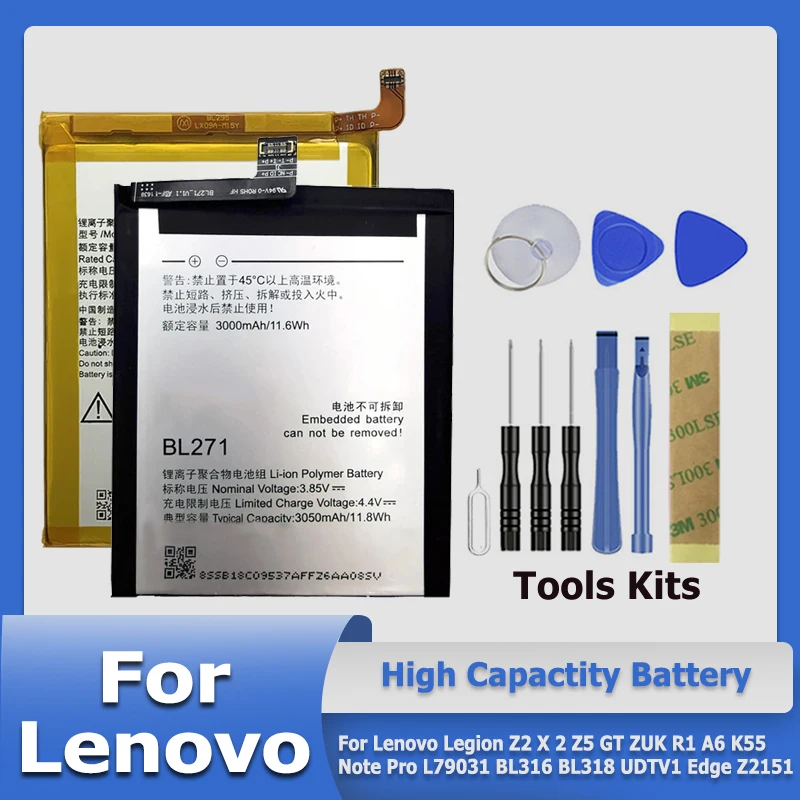 Аккумулятор BL266 BL312 BL316 BL295 BL271 для Lenovo Legion Z2 X 2 Z5 GT ZUK R1 A6 K55 Note Pro L79031 BL316 BL318 UDTV1 Edge Z2151