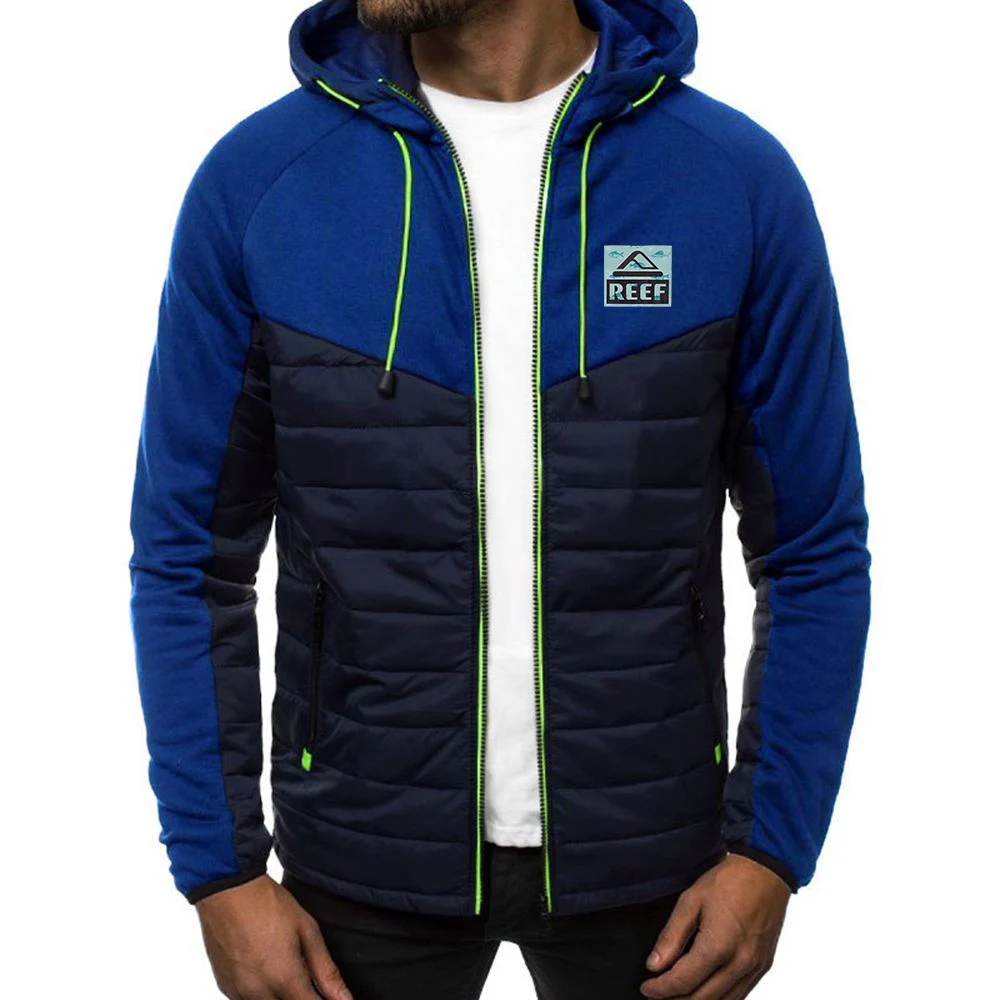 Reef 2023 Men New Autumn Winter 7Color Zipper Hooded Cotton Jacket Sweatshirts Casual Patchwork Long Sleeve Coat Tops