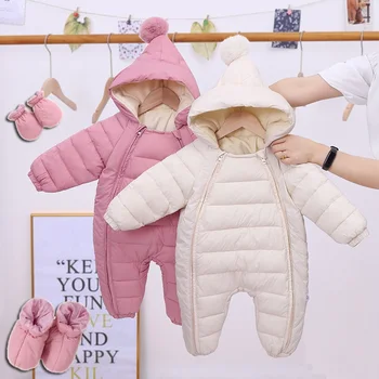 OLEKID 2025 Tuta per neonato con cappuccio Plus Velluto caldo Neonati maschi Tuta da neve Bambino Tuta da neve Neonata Tuta in cotone Pagliaccetti