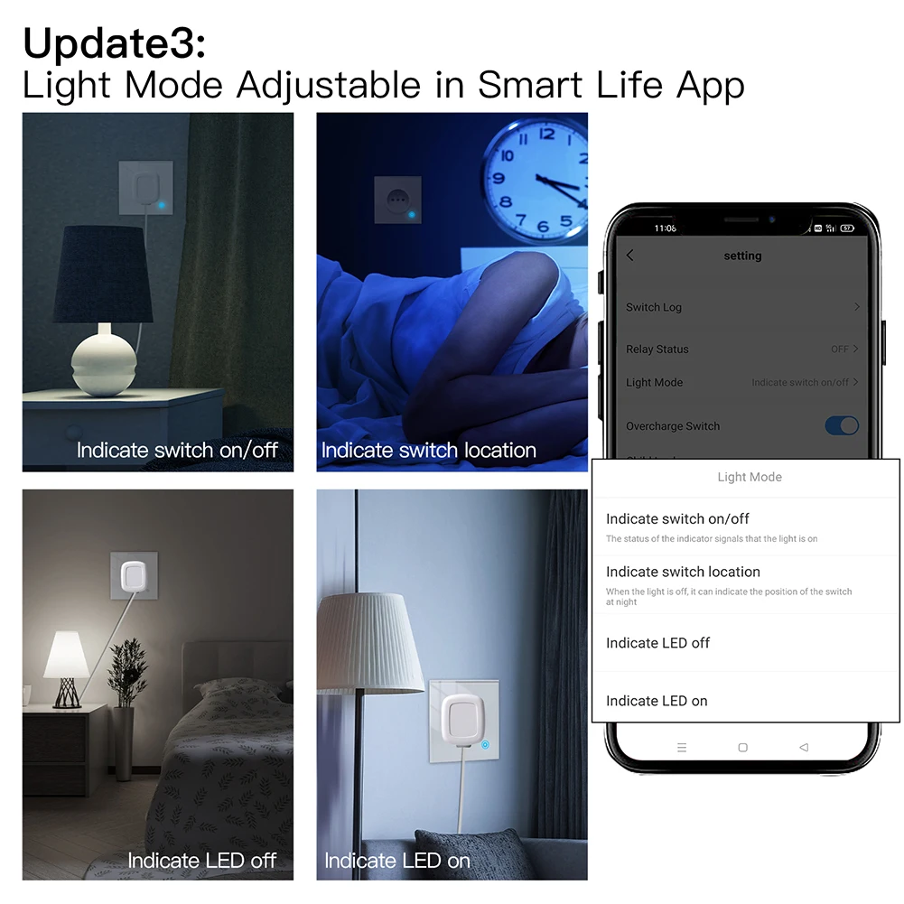 Smart Socket WiFi Tuya 16A Glass Panel Outlet Power Monitor Touch Plug Relay Status Light Mode Adjustable Smart Life App Alexa