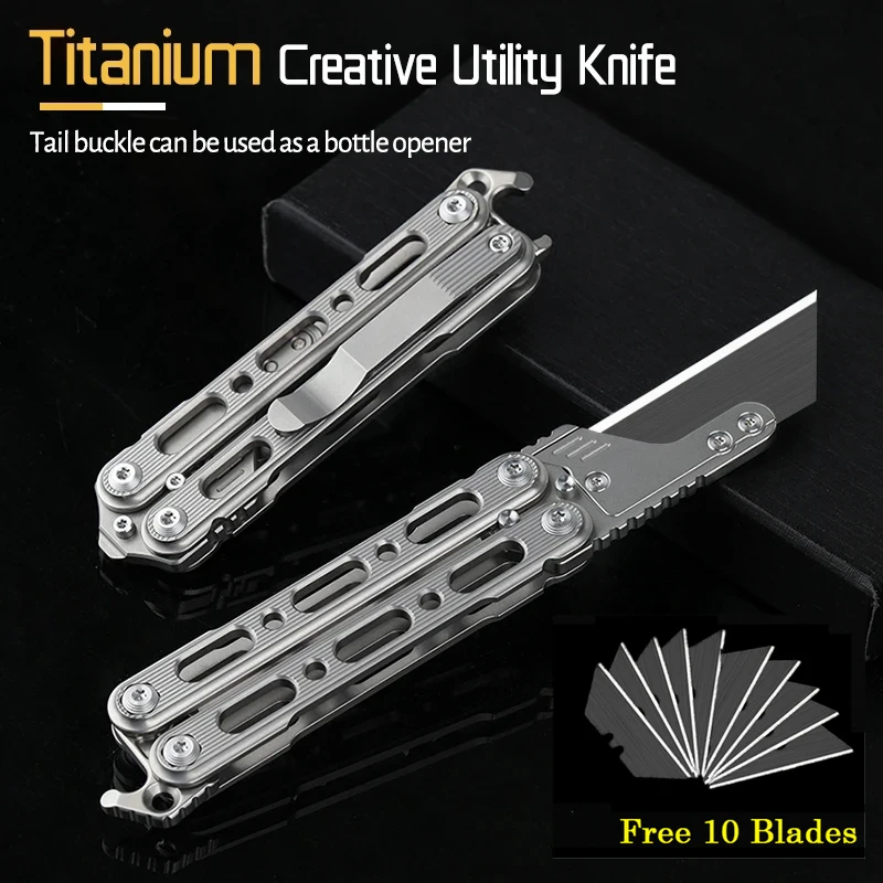 

EDC Titanium Alloy Folding Knife Outdoor Utility Bottle Opener Express Knife Replaceable Blade EDC Tool Travel Camping Kinves