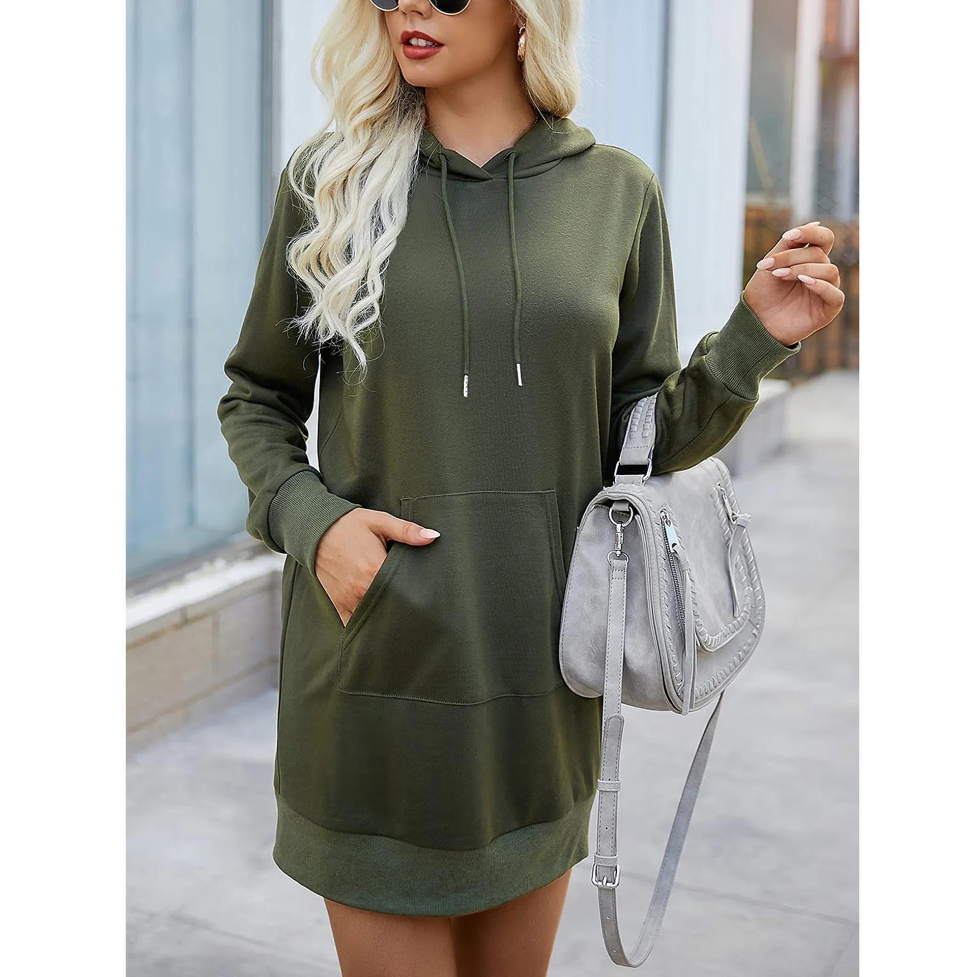 

Women's Fashion Sweatshirt Dresses for Women 2023 New Autumn Pocket Hooded Casual Solid Long Sleeve Streetwear Mini Dresses