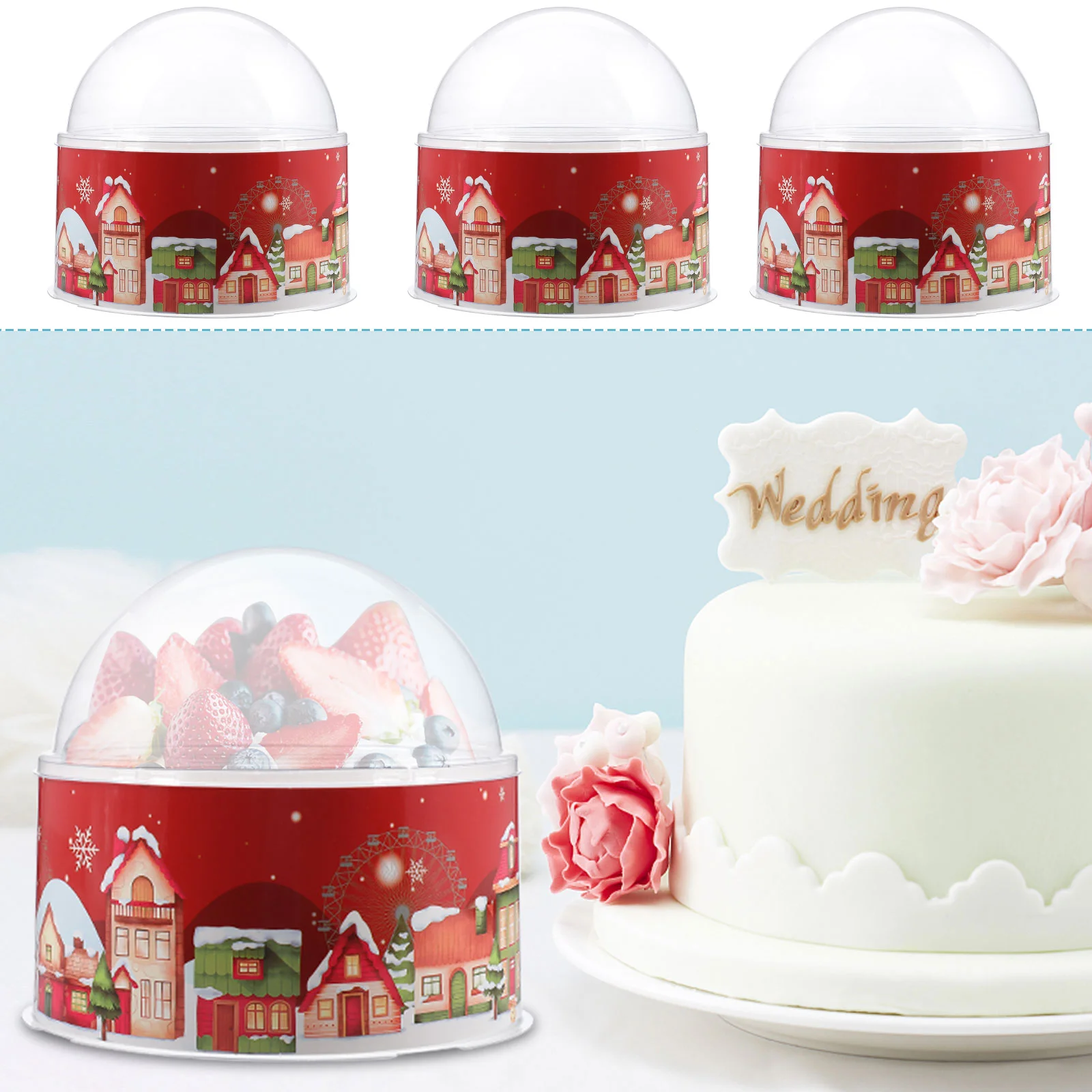

Christmas Mousse Cake Hug Bucket Transparent Mousse Ball Cake Dessert Box Plastic Spherical Packing Box