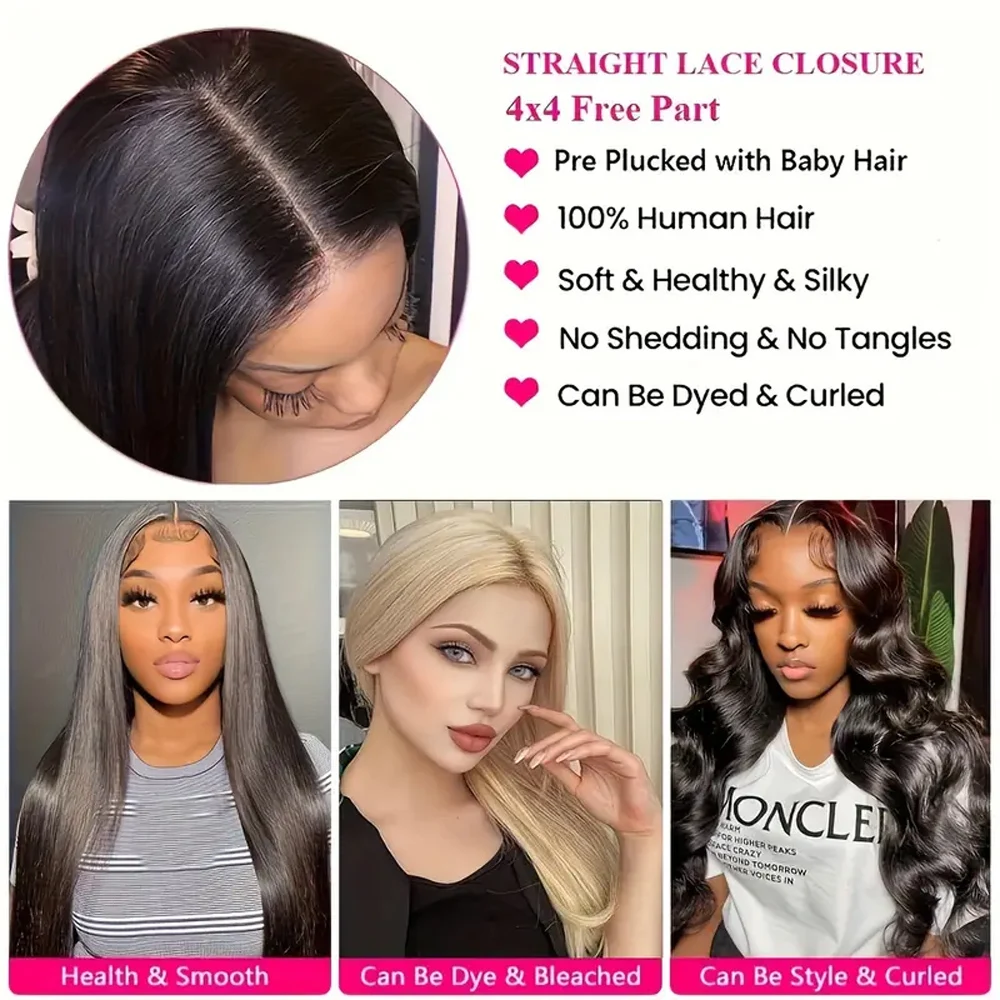 Straight Lace Closure 4x4 13x4 Transparent Swiss Lace Closure Frontal Pure-Hand Tied Human Hair 10-22 inches human hair lace frontal