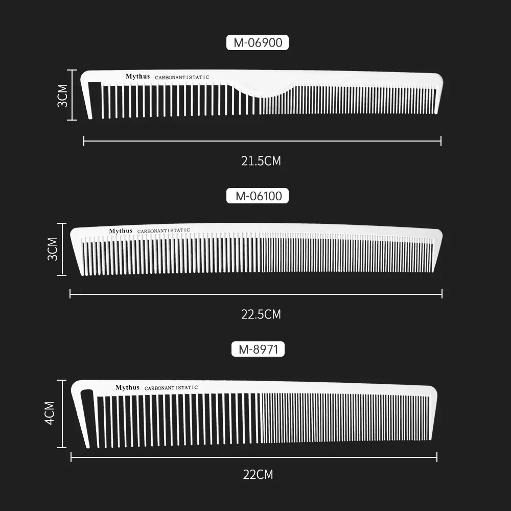Mythus Series Carbon Antistatic White Comb For Hairdressing Long Heat Resistant Barber Haircutting Comb With Hook Design M-6500 4