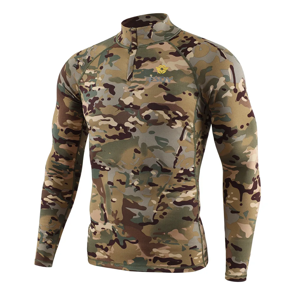 Set Tattico Militare da Uomo in Tessuto Mimetico, Maglia a Compressione a Maniche Lunghe e Pantaloni in Pile, Abbigliamento Termico per Ciclismo e Sport all'Aperto - immagine 5