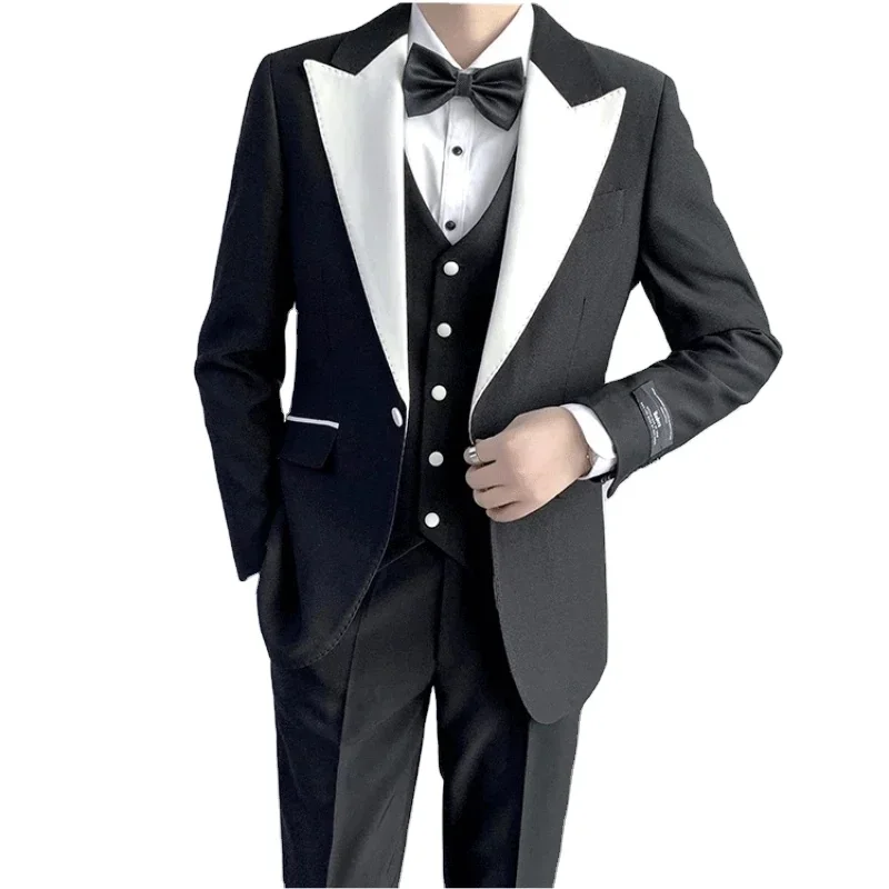 

White Peaked Lapel Men Suits Costume Wedding Groom Tuxedos Terno Masculino Slim Fit Prom Blazer Trousers