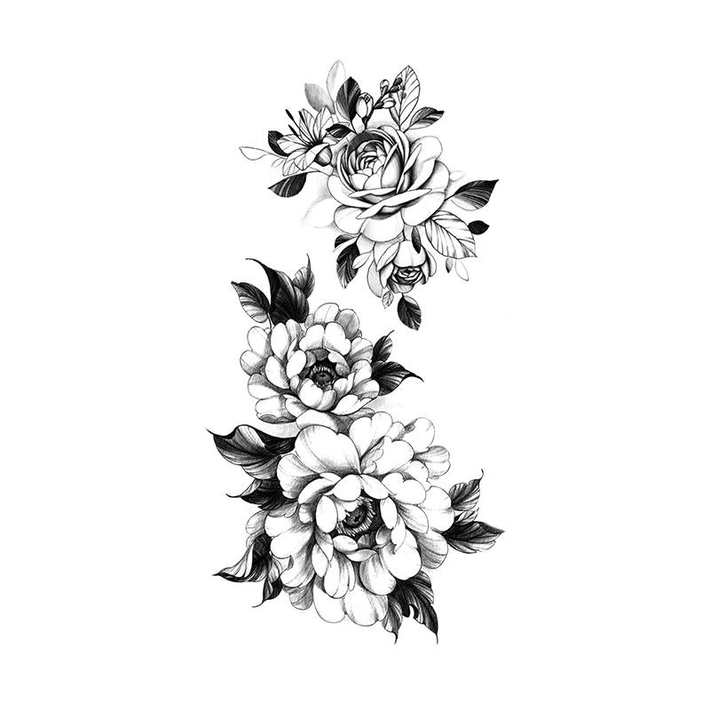 

Temporary Tattoo Black Flower Tattoo Sleeves Water Transfer Tatoo Sticker Large Peony Rose Tattoos Body Art Sexy Tatoo Arm Tatto