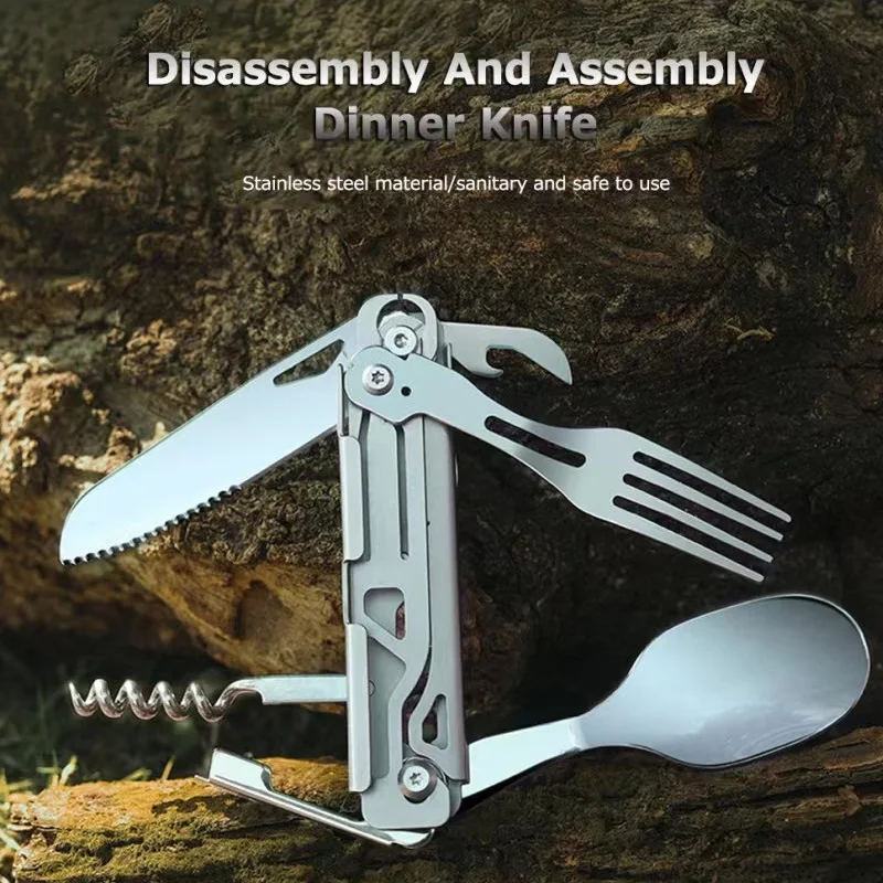 

Outdoor Folding Cutlery Camping Multifunction Cutlery Collapsible Fork Spoon Bottle Opener EDC Tool Camping Equipment