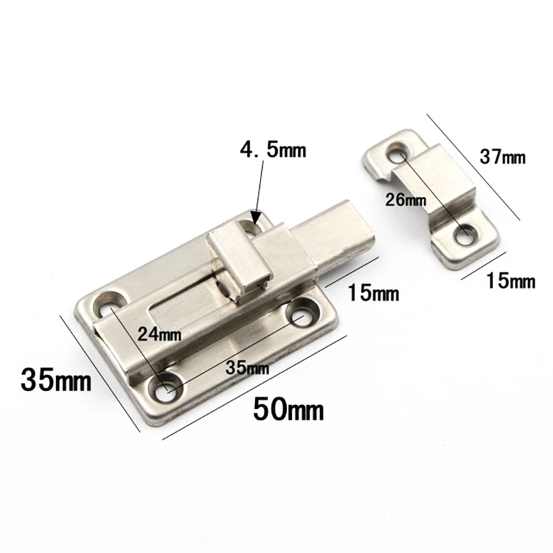 Door Latch Stainless Steel Bolt Latch Door Bolt Partition Wood Door Bathroom Cabinet Latch Double Head Plug Square Pin