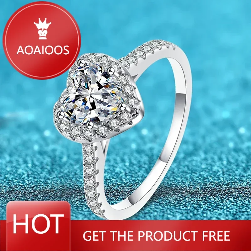 

DRring 1ct VVS Moissanite Heart Rings For Women Coeur Cut S925 Silver With Pt950 Platinum Wedding Engagement Bridal Jewelry