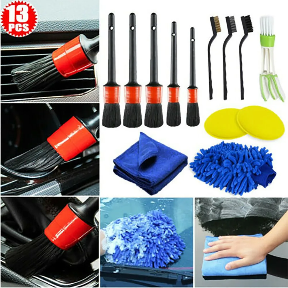 

13Pcs Car Cleaning Kit Detail Brush Cleaning Gloves Car Cleaner Brush Set Car Detail Scrub Car Detail Cleaning Kit Engine Wheel