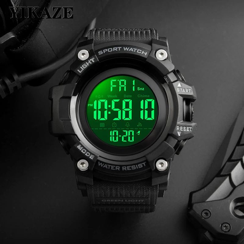 YIKAZE 50MM Big Dial Sports Watches Military Countdown Stopwatch Sport Watch LED Digital Men's Watch Waterproof Electronic Clock 1