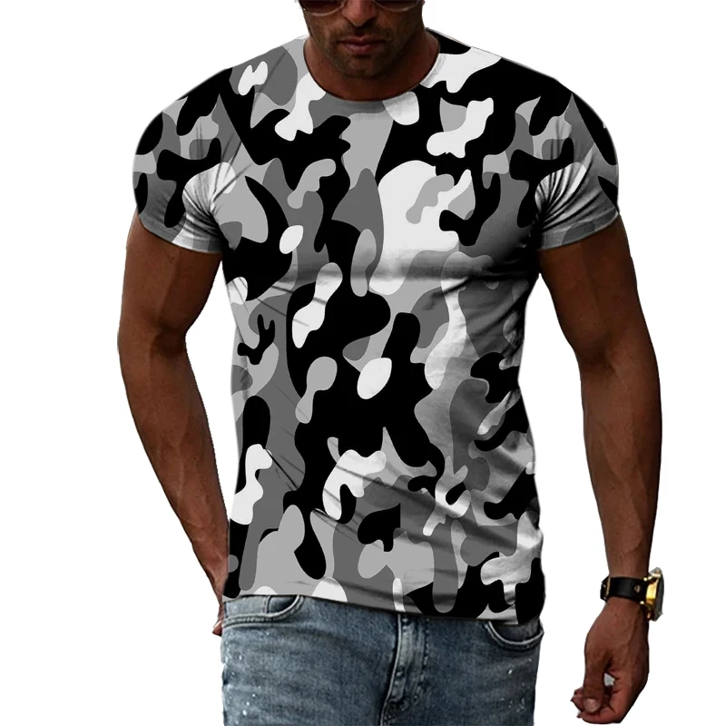 

Summer Personality Muscular Male T-shirt 3D Printing Camouflage Print O-neck Fashion Casual Street Oversized Tops Short Sleeve