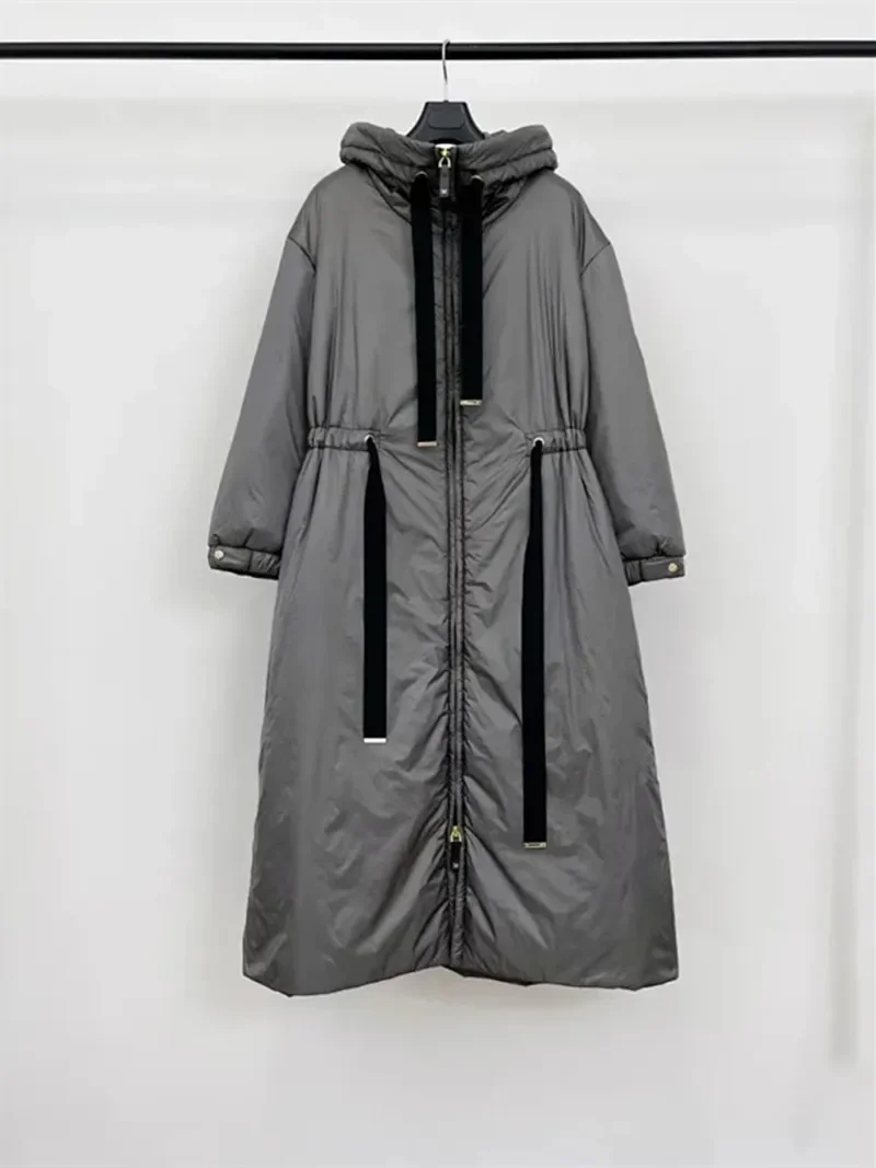 

Women's Down Coat Drawstring Hooded Zipper Wind and Waterproof 2023 Winter Fashion Mid-length Outerwear