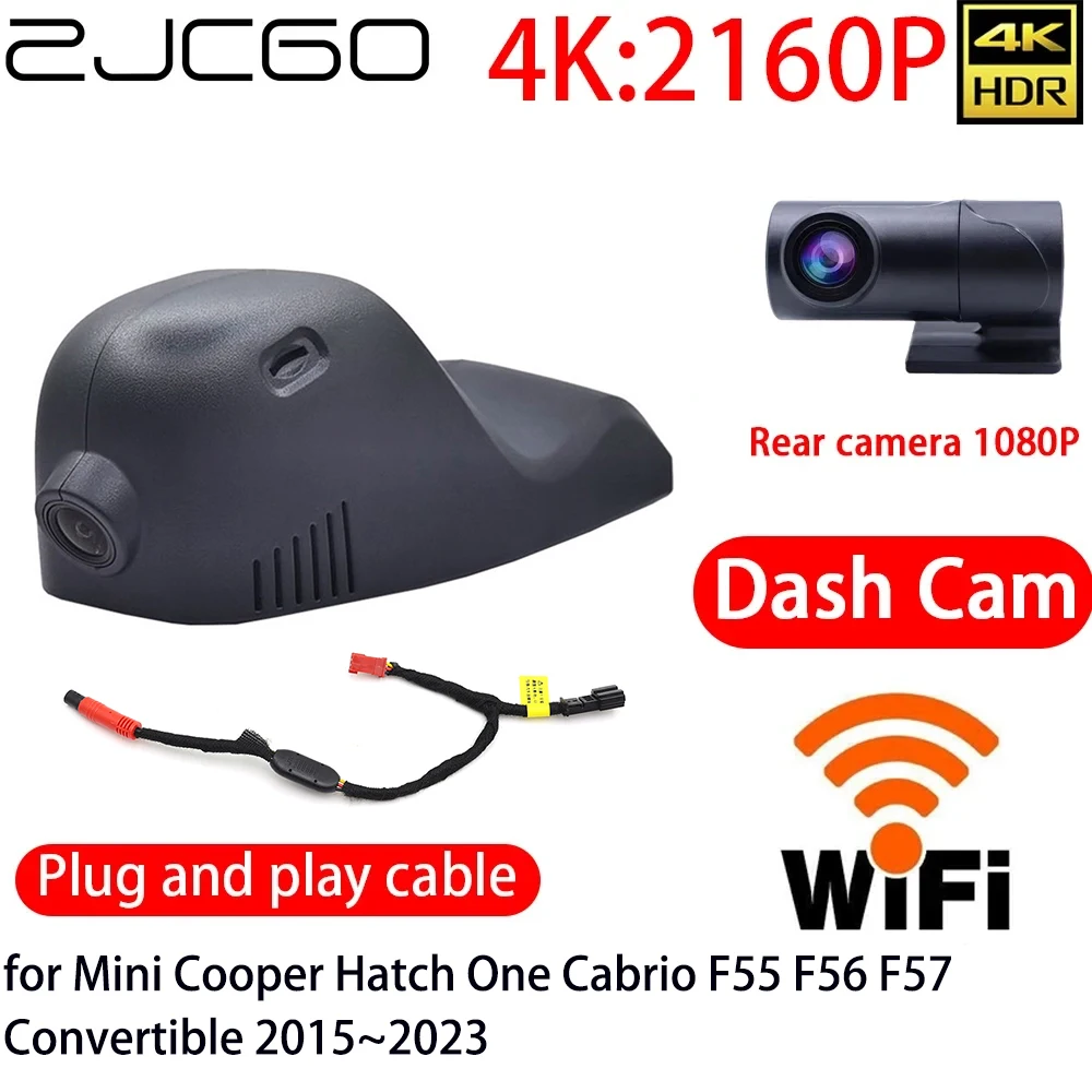 

ZJCGO 4K Car DVR Dash Cam Wifi Front Rear Camera 24h Monitor for Mini Cooper Hatch One Cabrio F55 F56 F57 Convertible 2015~2023