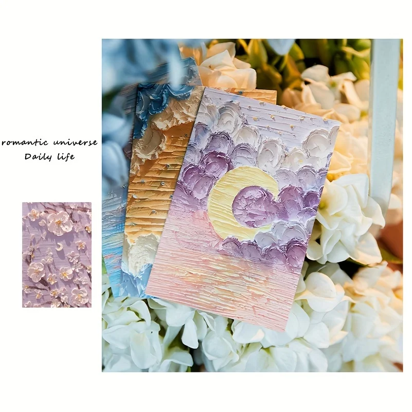 Neue 30-Ölgemälde-Postkarten, Kunst-Grußkarten, geschichtete Kunst-Grußkarten, Flower and Grass Mountain Butterfly Moon – Detail 13