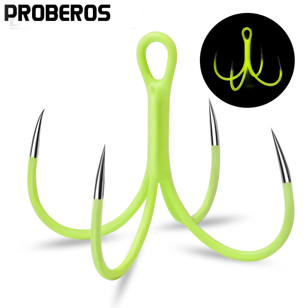10pcs/lot 16# 18# Luminous Fishing Hook Four Anchor Hooks Fishing Sharp Squid Jig Treble Hooks Fishhook Stronger Toughness