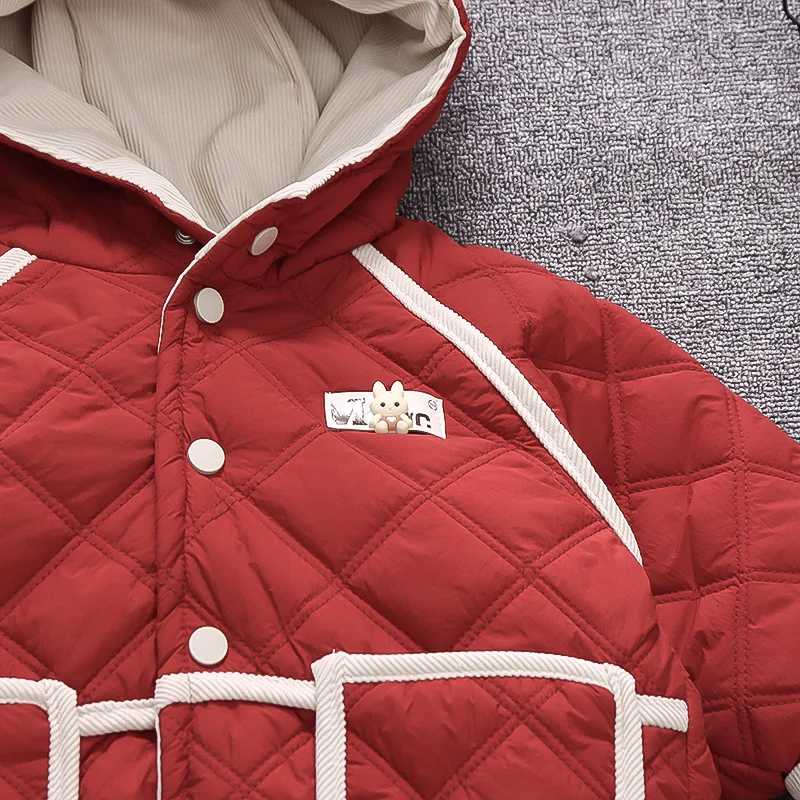 Children's Hooded Coat Winter Hot Fashion Baby Coat Thickened Cotton-padded Jacket Contrast Color Girl's