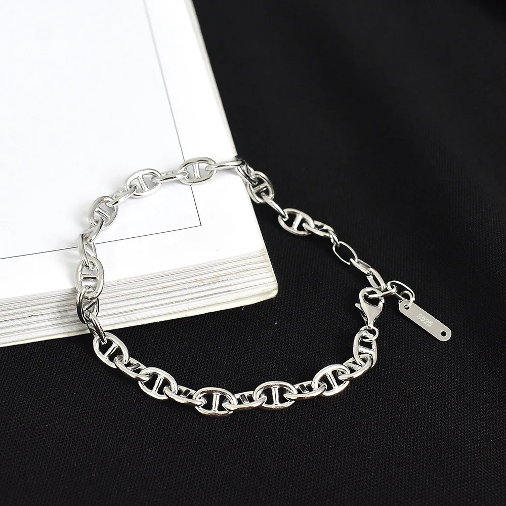 Ins Style Pure Silver Pig Nose Bracelet Heavy Handcrafted Bracelet for Personality Cold Style S925 Jewelry 2