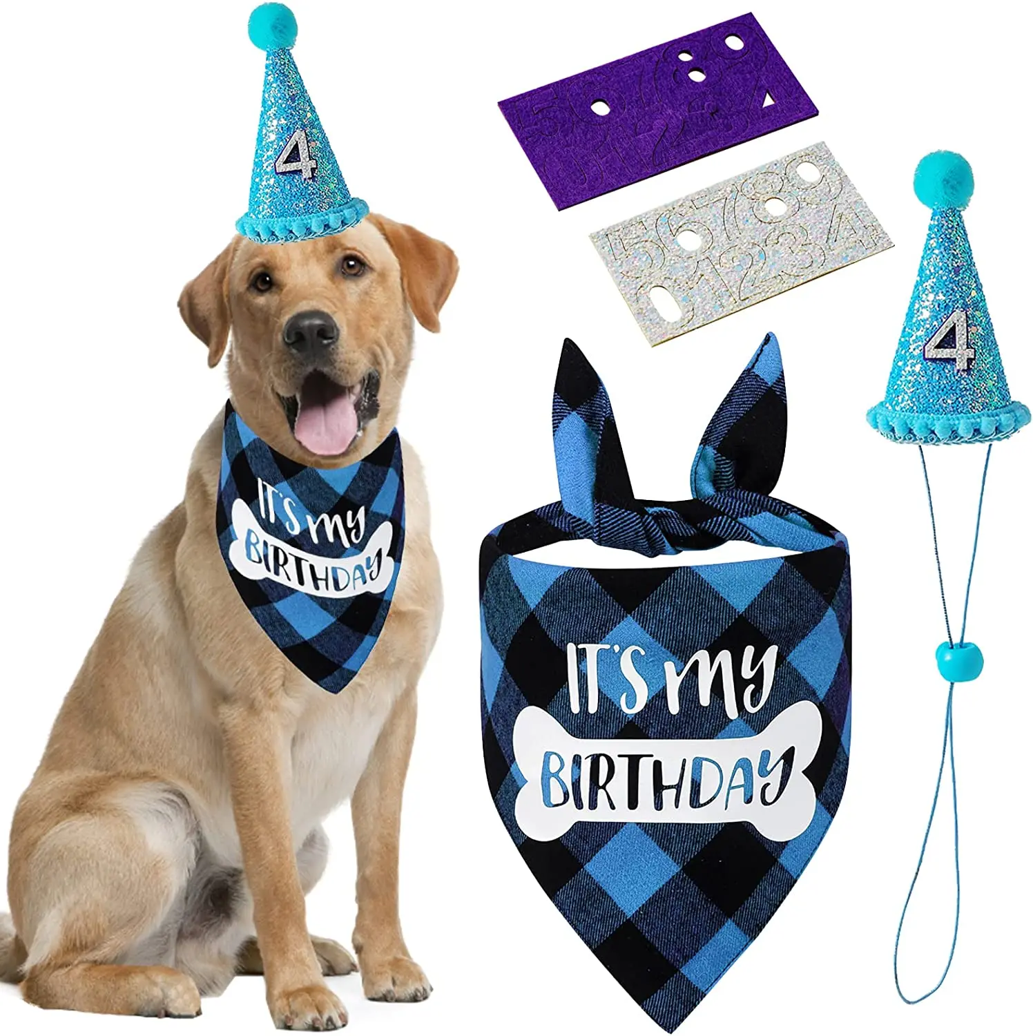 

Бандана в клетку для собак, шарф для домашних животных, многоразовая шапка для мальчиков и девочек, для дня рождения, с номером, для маленьких и средних собак