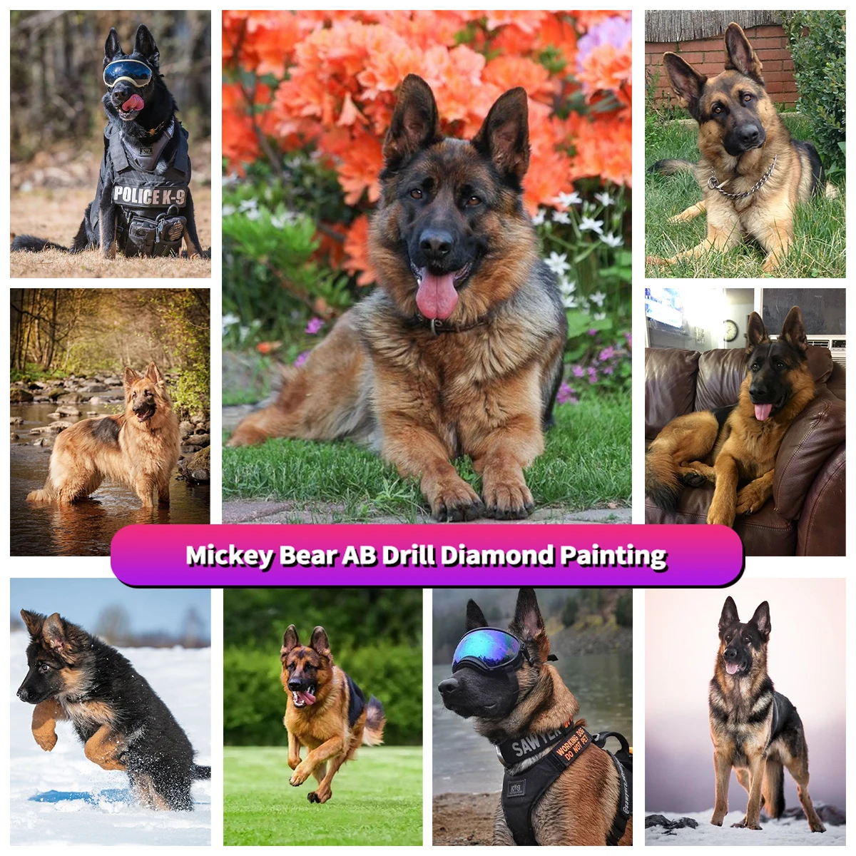 

DIY 5D Diamond Painting German Shepherd Full Drill Animal Dog Pet Diamond Embroidery Cross Stitch Mosaic Picture Home Decor Gift