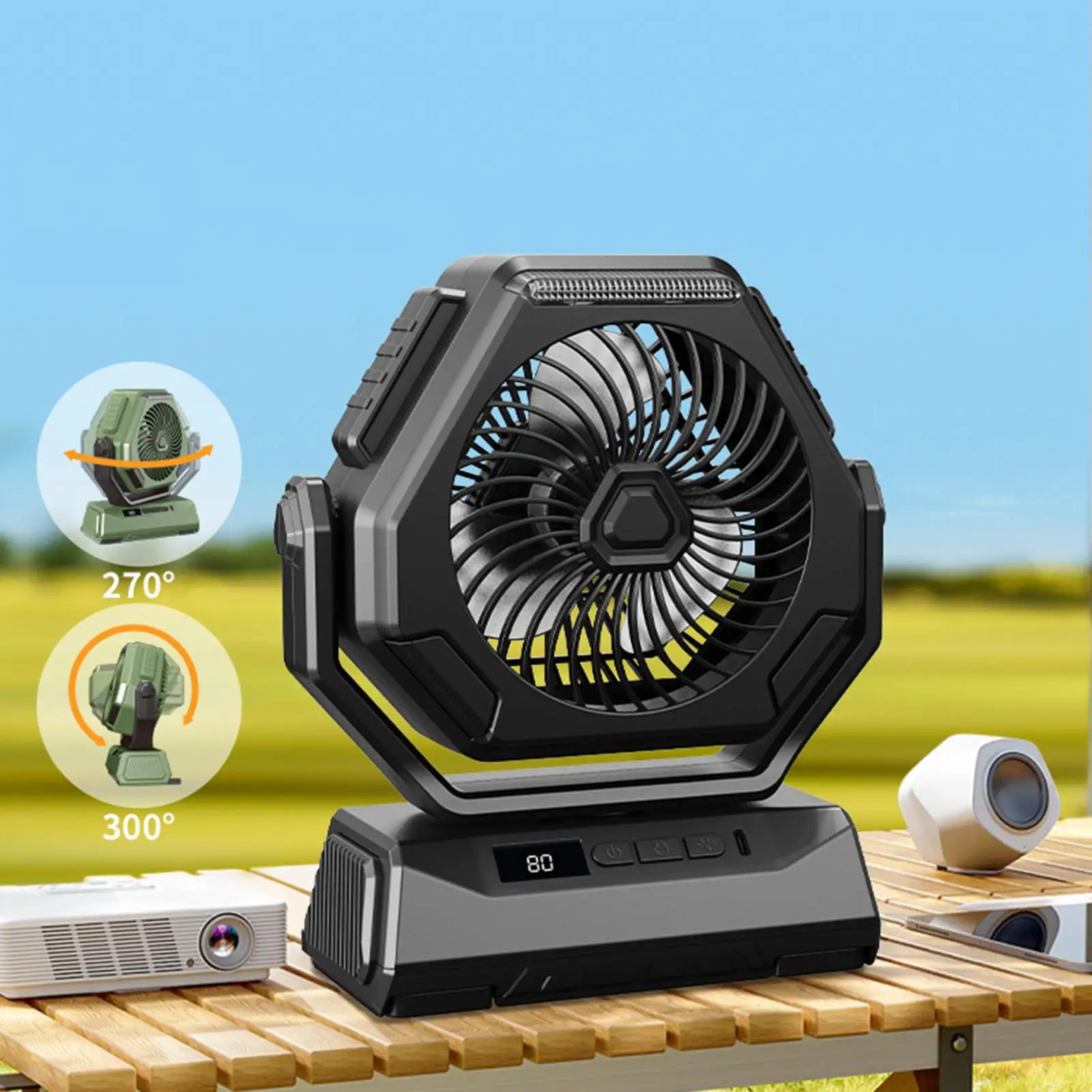 Battery Operated Fan, Portable Rechargeable Desk/Camping Fan with LED Light and Hook, Outdoor Fan for Tent Car Trip Battery Operated Fan, Portable Rechargeable Desk/Camping Fan with LED Light and Hook, Outdoor Fan for Tent Car Trip
