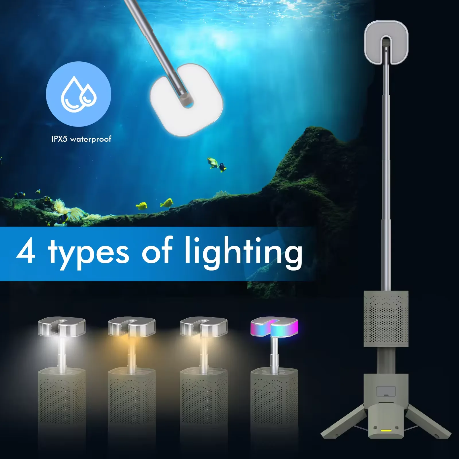 Rechargeable portable outdoor work light, 14000mAh, camping telescopic light with Bluetooth, suitable for hiking and camping RV