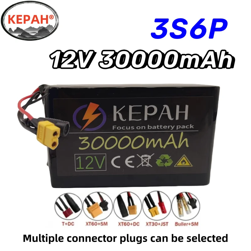 

12V 30Ah 18650 lithium battery pack 12.6V 3A, built-in 30A high current BMS, used for spray, LED light, car washer, etc.
