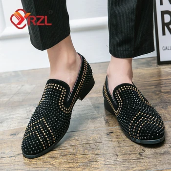 YRZL Dress Shoes Men Rhinestones Decorate Leather Shoes Slip on Flats New Design Moccasin Party Wedding Office Shoes for Men ጫማ ሰብኡት ራይንስቶን ብቘርበት እተሰርሐ ጫማ ኣብ ቅጥራን ሓድሽ ንድፊ ሞካዚን ናይ መርዓ ቤት ጽሕፈት ሰብኡት ጫማ - Image 5