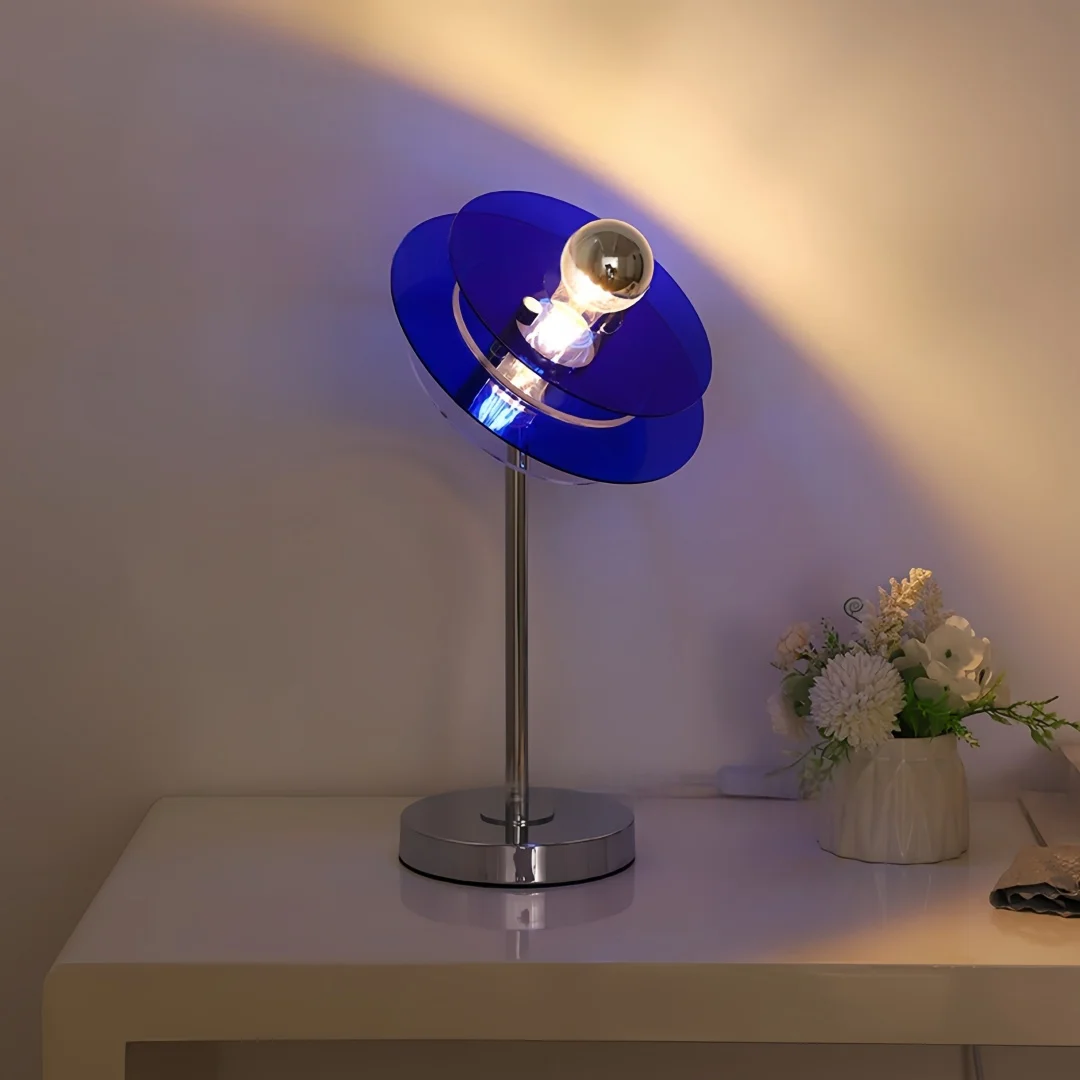 현대 LED 테이블 램프 아크릴 그늘 크롬 금속 베이스 멀티 컬러 침대 옆 램프 홈 침실 거실 장식 조명