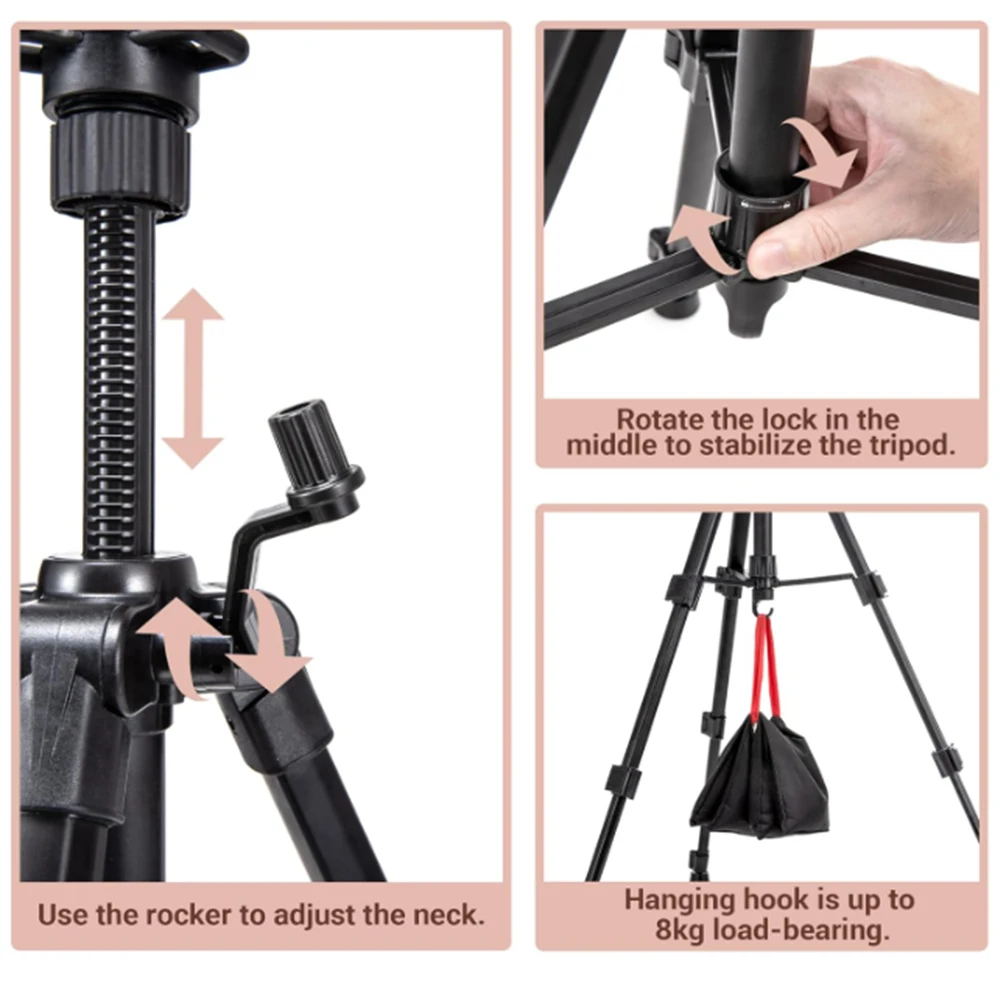 48인치 마네킹 헤드 스탠드 삼각대(미끄럼 방지 베이스 포함), 조절 가능한 금속 가발 스탠드가 있는 견고한 스탠드(제작, 전시, 교육용)