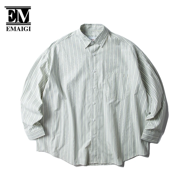 

Oversize Striped Shirt Men Women Japan Korea Streetwear Vintage Fashion Loose Causal Long Sleeve Shirt Male Hip Hop Shirts