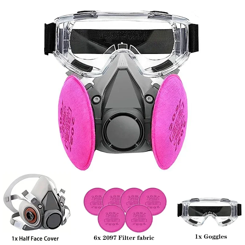 قناع تنفس واقي من الغاز 6200 مقاوم للغبار نصف وجه مع مجموعات نظارات مرشح 2097 لطلاء غبار الإيبوكسي وطحن لحام البخار العضوي