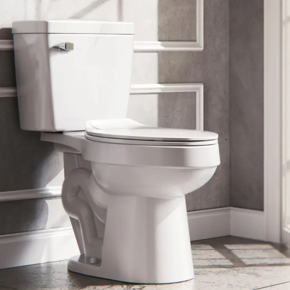Two Piece Elongated Toilets ADA Chair Comfort Height 16.5" Powerful Single Flush 1.28 GPF 12” Rough in With Side Trip Lever 6