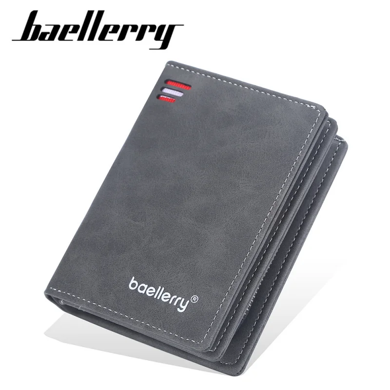 Men's Short Zippered Wallet Multi Card Slots Matte Leather