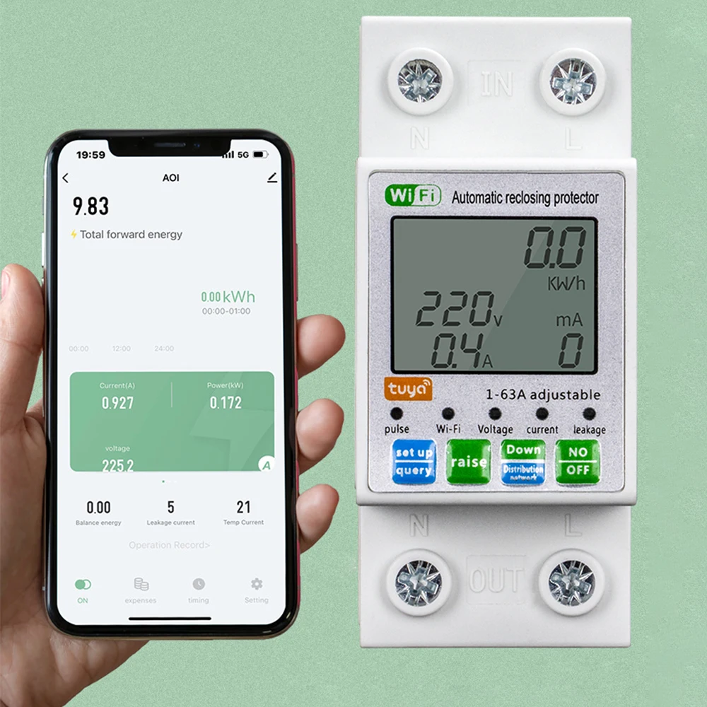 Xiaomi 63A TUYA APP WiFi Smart Circuit Earth Leakage Over Under Voltage Protector Relay Device Switch Breaker Energy Power Tools