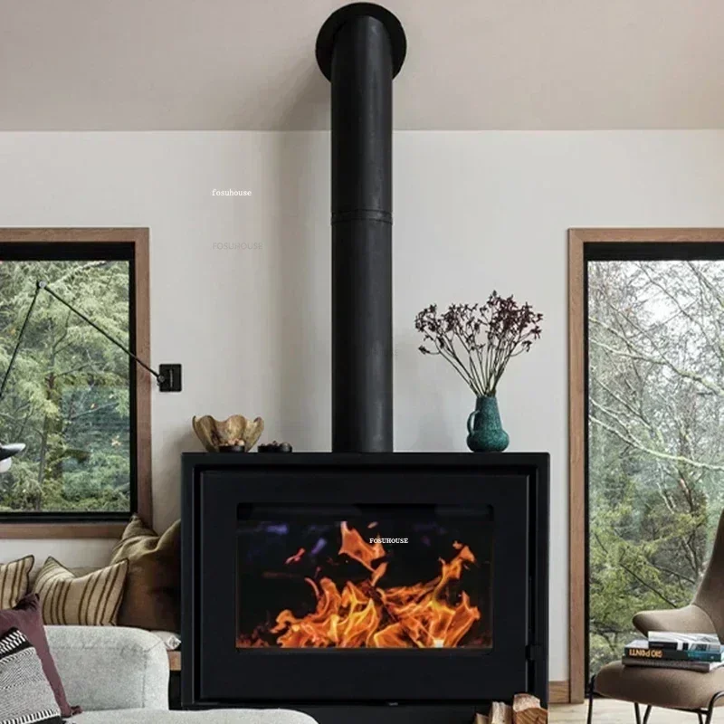 เตาไม้เหล็กตกแต่งภายในบ้าน สไตล์ยุโรป เตาผิงไฟจริง สำหรับห้องนั่งเล่น บ้านพักตากอากาศ วิลล่า อเมริกัน ชนบท ให้ความอบอุ่น 1