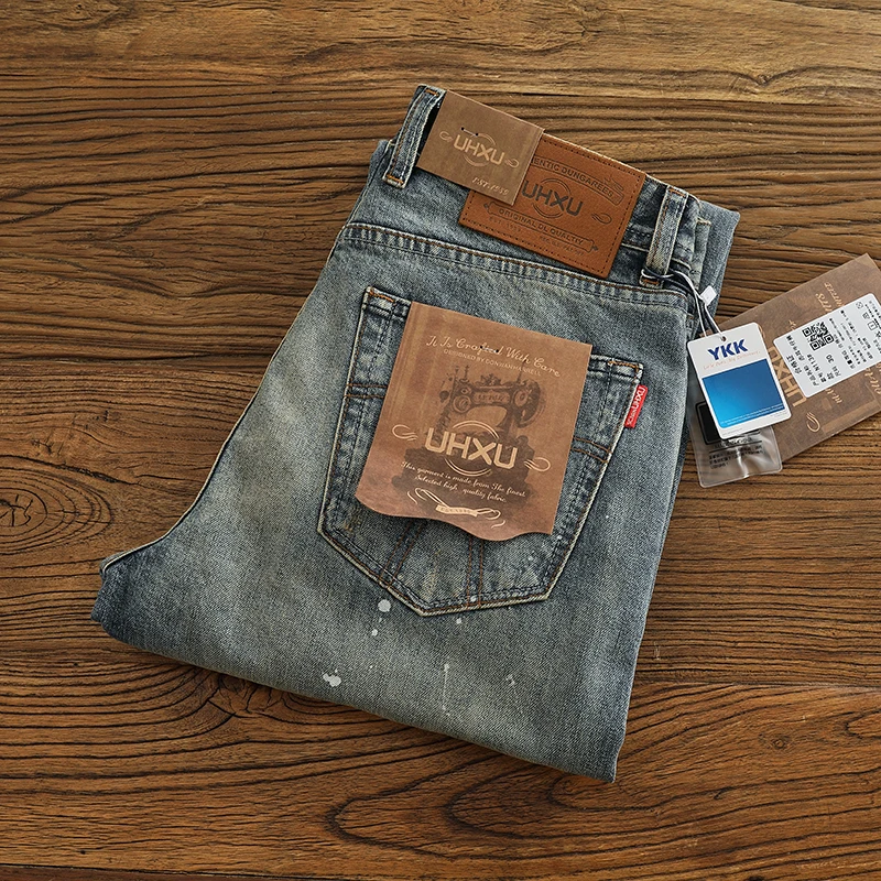 Red Selvedge Denim Jeans for Men High Quality 12.5oz Tapered Straight Pants WHISKER Painting Washed American Vintage Y2k 512 4