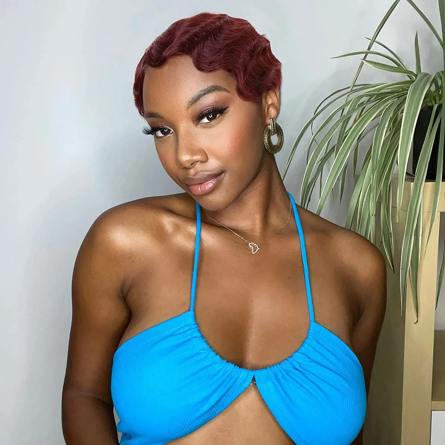 Short Curly Human Hair Finger Wave Wigs Short Brazilian Remy Retro Pixie Cut Wigs Ocean Wave Wig For Black Women Short Hairstyle