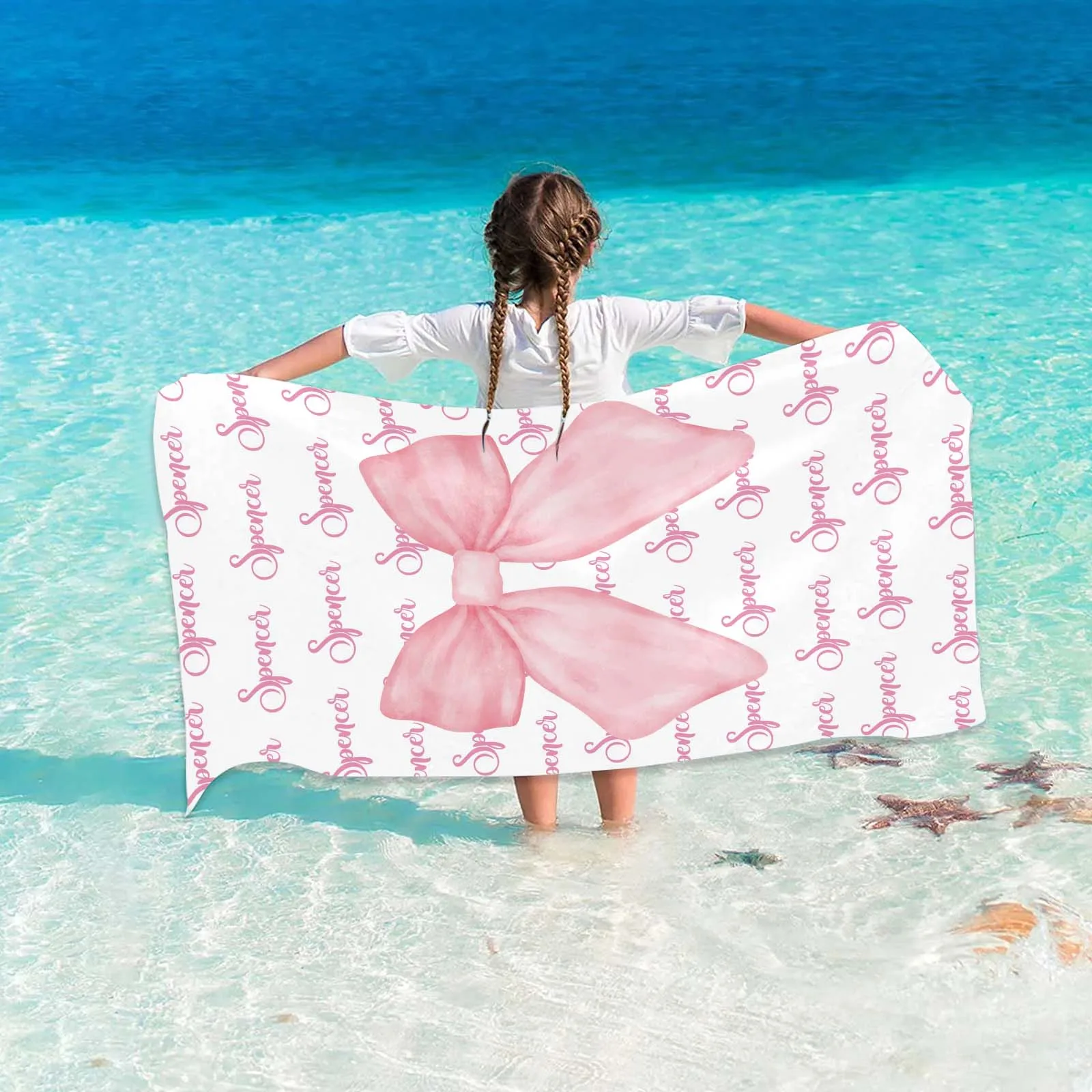 Personalized Big Bow Name Beach Towels For Kids Girls Trip Customize Pool Party Bath Towel With Name Graduation Birthday Gift 2