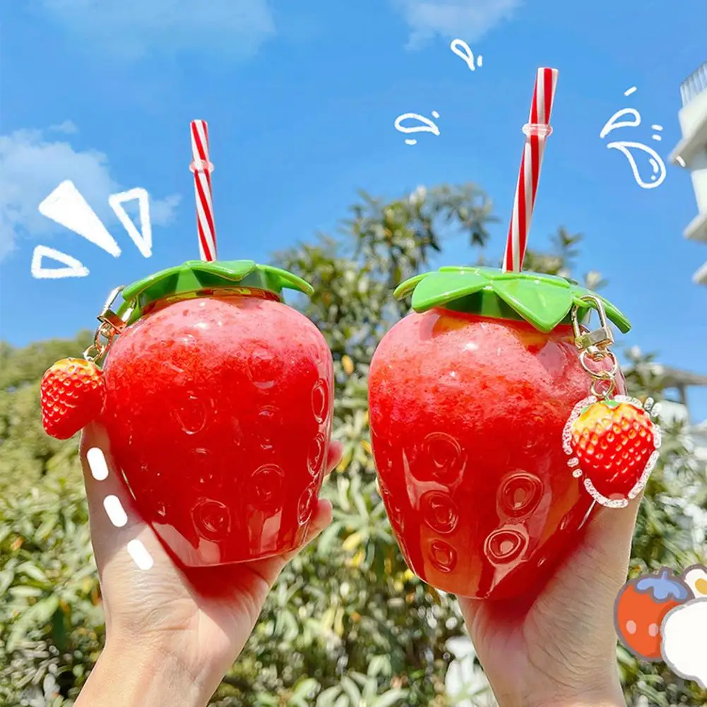 Summer Cartoon Kawaii Strawberry Straw Cup Water Bottle Cartoon Food Grade Strawberry Straw Cup Water Bottle With For Kids