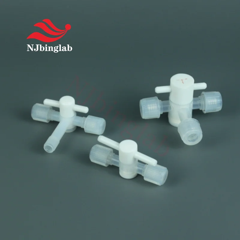 NJbinglab PFA 2-Way Manual Stop Valve for 1/4 Tube Semiconductor Manufacturing Chemical Transfer