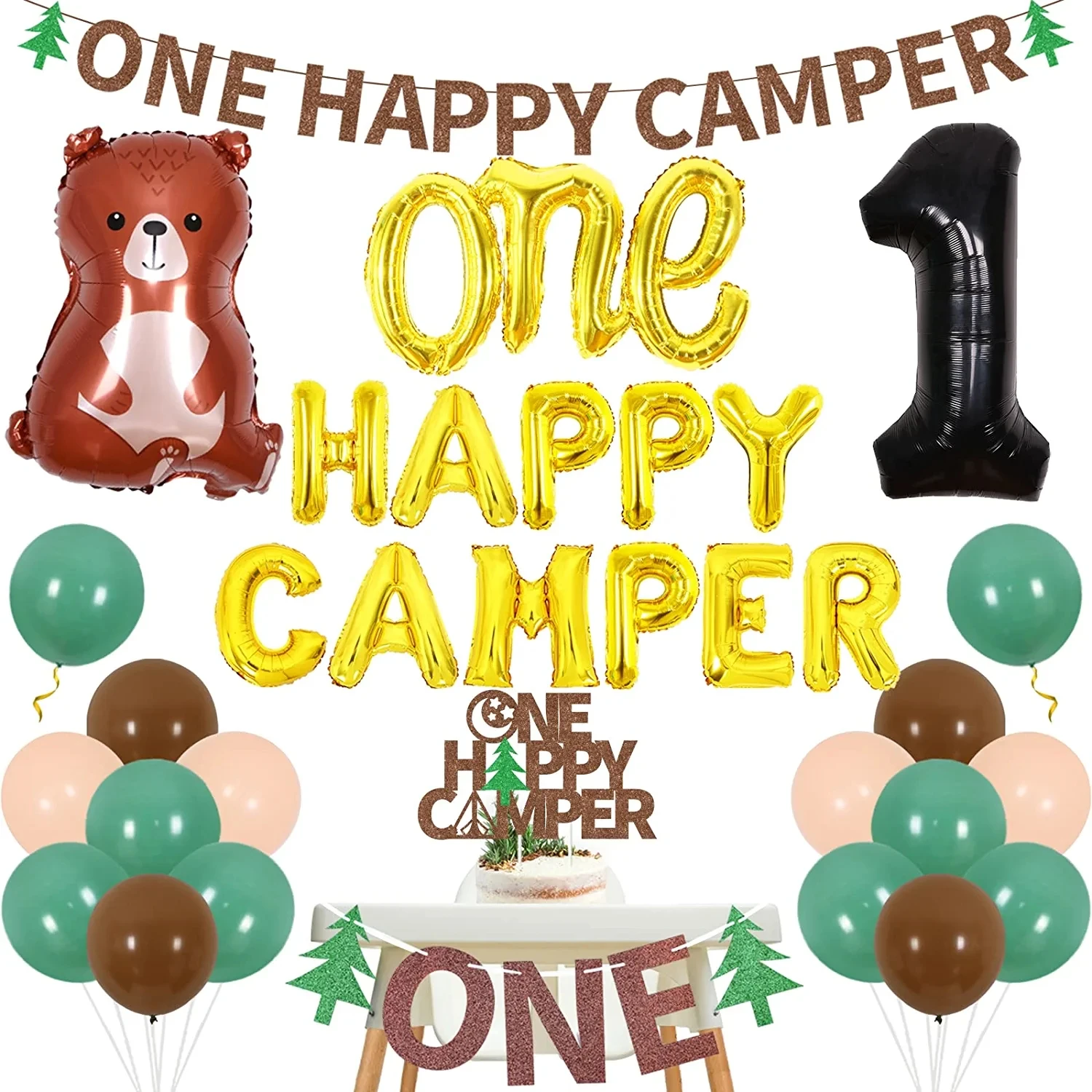

Cheereveal Happy Camper 1st Birthday Decorations for Boys One Happy Camper Balloons Banner Camping First Birthday Party Supplies
