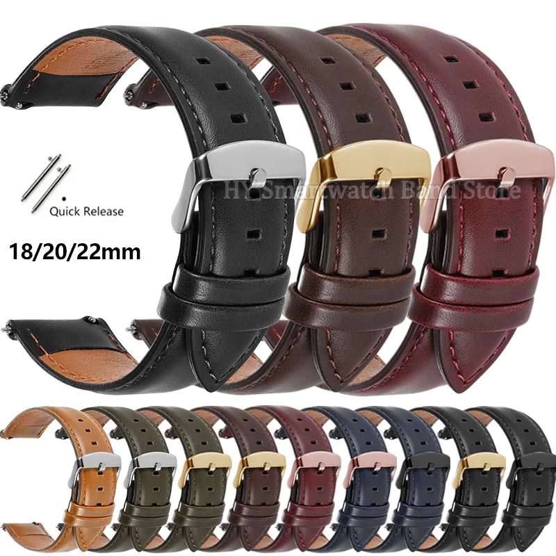 Vintage Brown Cowhide Leather Watch Band with Pin Buckle and Quick Release - Multiple Sizes Available