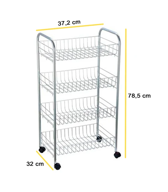 Tradineur - Carrito verdulero de plástico con 3 niveles y ruedas, cestas  apilables portaobjetos, frutas, verduras, cocina, baño